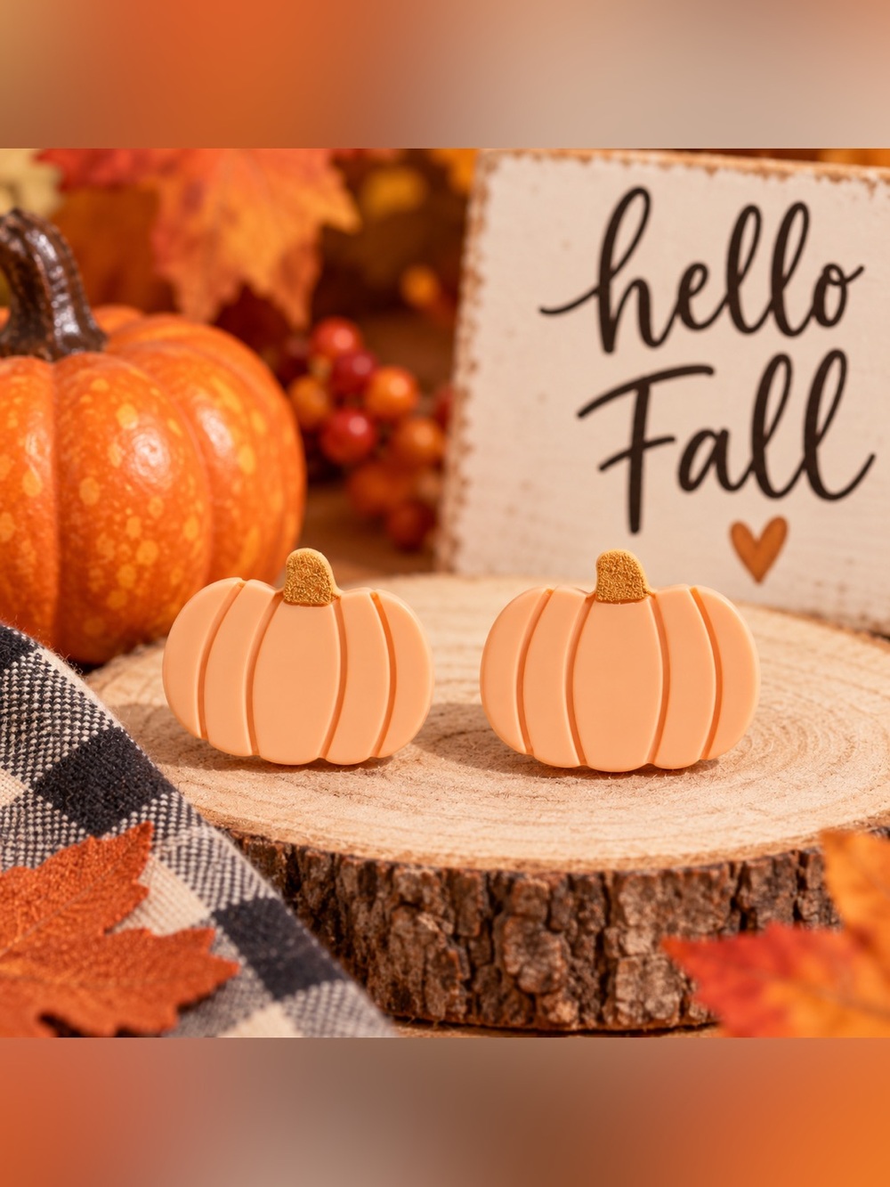Orange Pumpkin Stud Earrings Cute Fall Autumn Thanksgiving Halloween